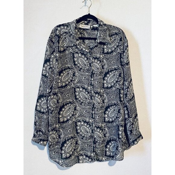 DVF Diane Von Furstenberg Top Womens 1X 2X Paisley Button Up Long Sleeve Boho - Picture 1 of 6